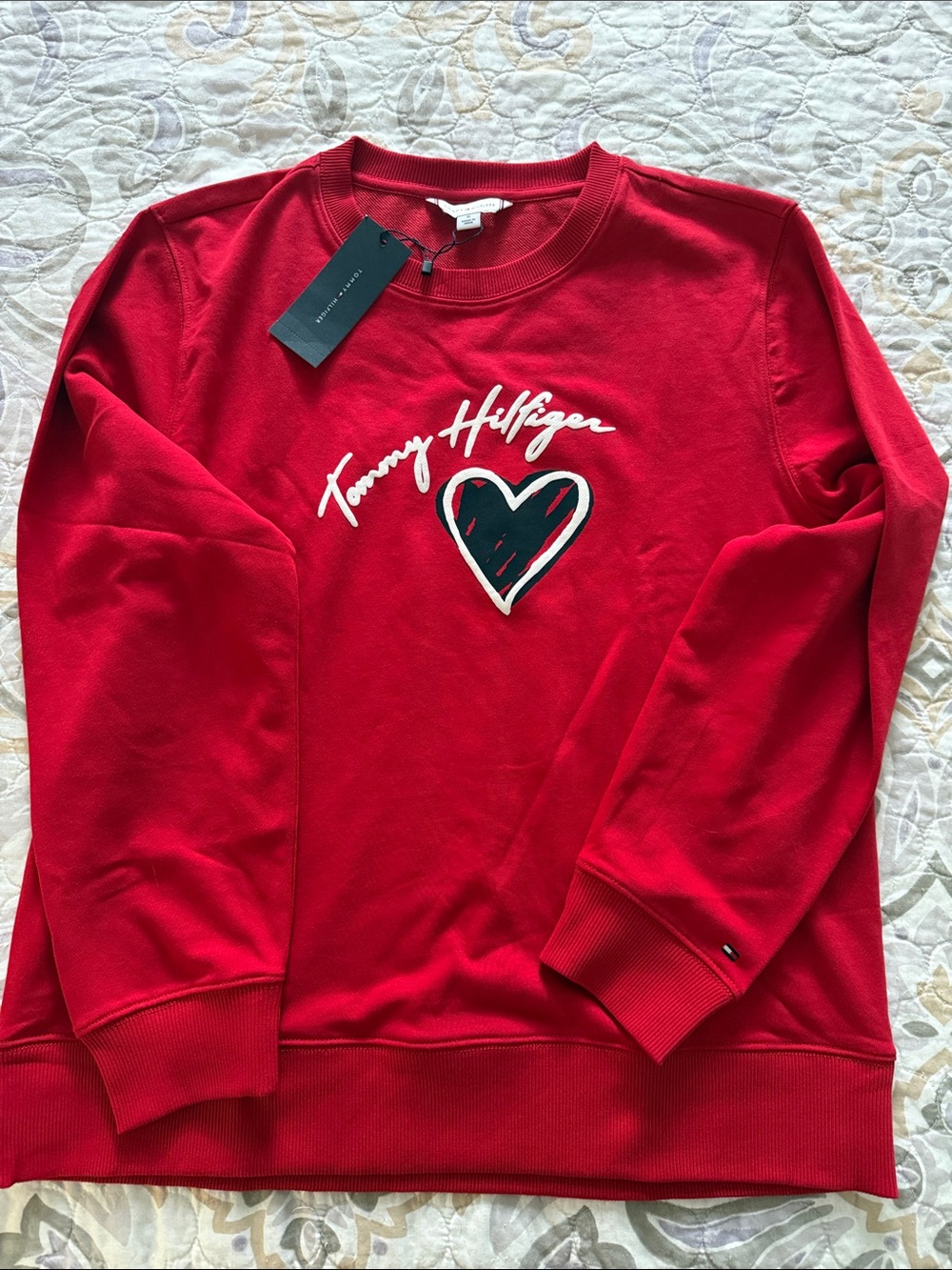 Tommy Hilfiger Red Crewneck Sweater with Heart Patch
